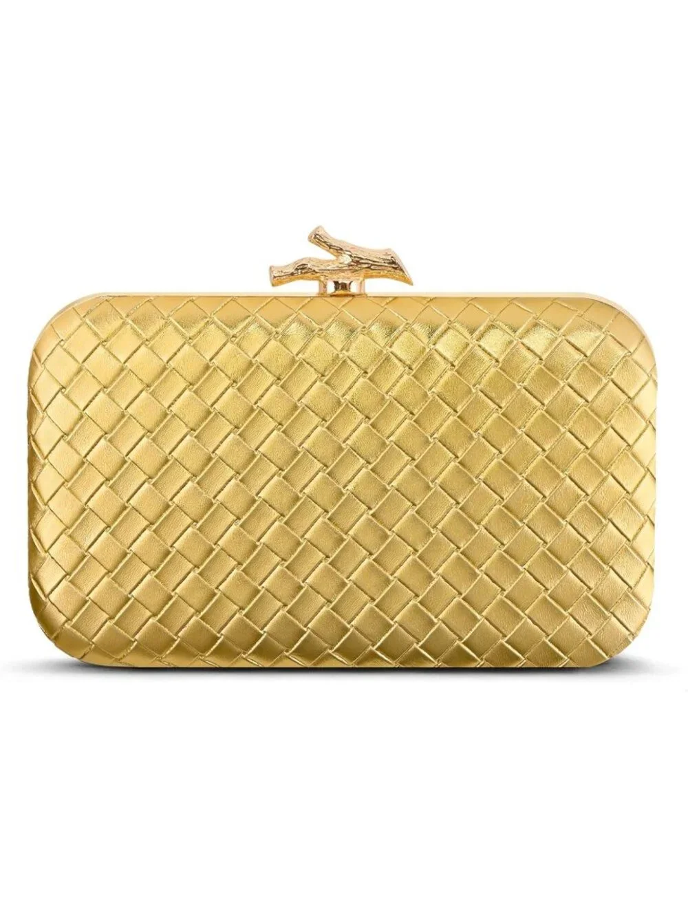 👜Women's Gold Woven PU Leather Clutch Evening Bag Chain Wedding Party